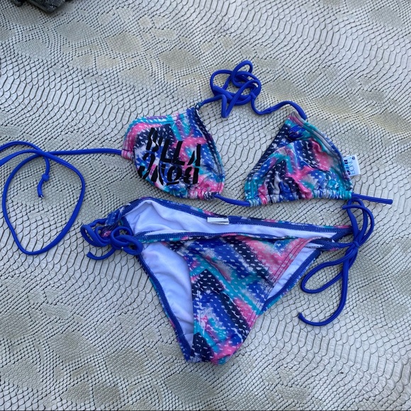 Billabong pink blue white tye dye bikini set - Picture 1 of 7